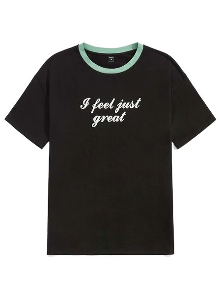 

men slogan graphic contrast binding tee l3wr#, White;black