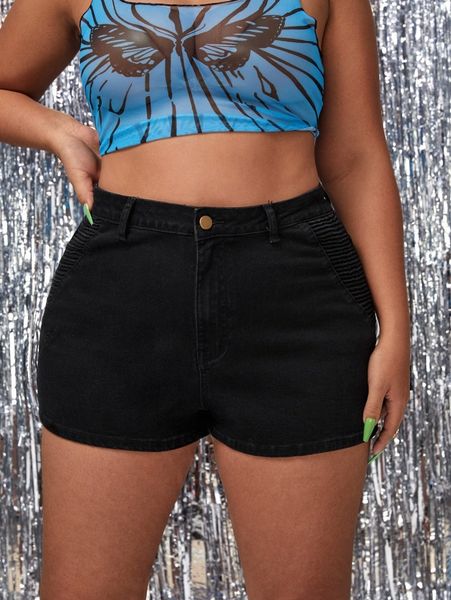 

plus textured skinny denim shorts t4dg#, White;black