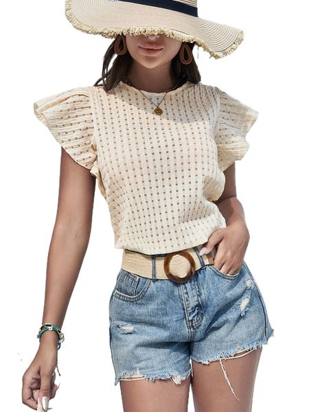 

butterfly sleeve keyhole back blouse w6py#, White
