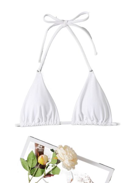 

plain halter triangle bikini j4kc#, White;black