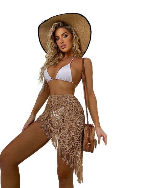 

fringe knitted cover up 76es#, White;black