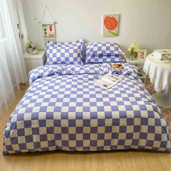 Conjunto de roupa de cama moderno quadriculado meninos meninas solteiro casal queen size lençol plano colcha capa de edredom capa de edredom roupa de cama l220711