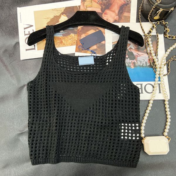 

designer womens tanks camisole hollowed out vest designer spring and summer fashion letter classic pattern woven tank high quality, White
