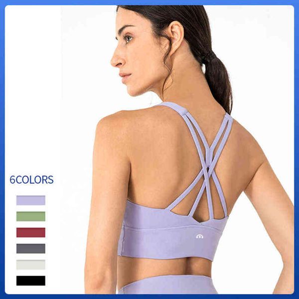 

lulu lu-ds131 bras brand sports underwear women's cross back elastic fitness bra shockproof gathered yoga vest cdxg, Red;black