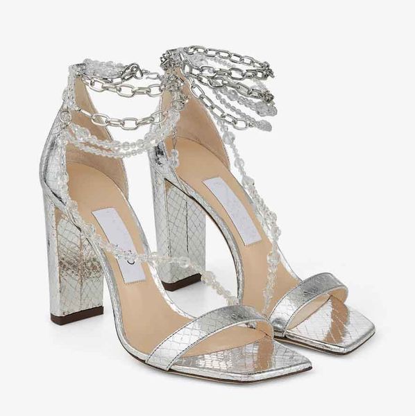 

elegant summer ladies neena sandals shoes silver candy wrap leather with chain & glass bead embellishment high heels dress party wedding eu3, Black