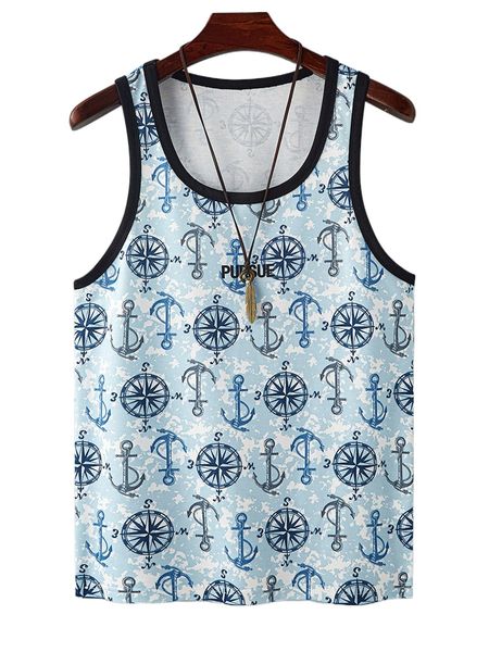 

men anchor & letter graphic contrast binding tank w8bq#, White;black