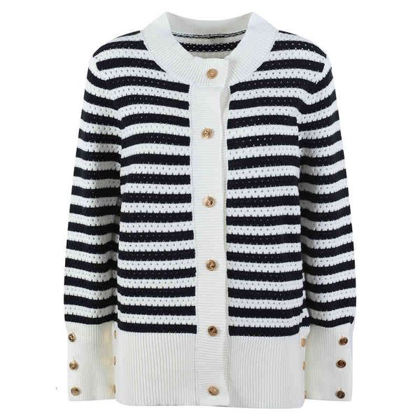 

women's knits tees autumn and winter round neck black white contrast sweater cardigan jacket tb gold button fashion korean version ive0