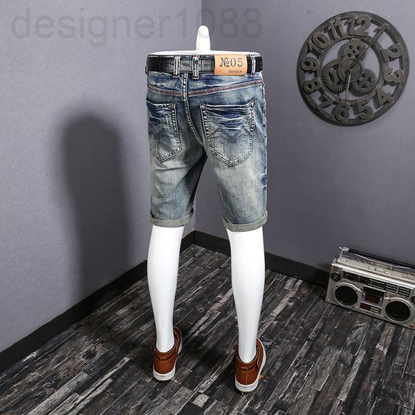 

men's jeans designer 2021 net red summer vintage cat claw denim capris men's thin youth elastic slim fit shorts kscd, Blue