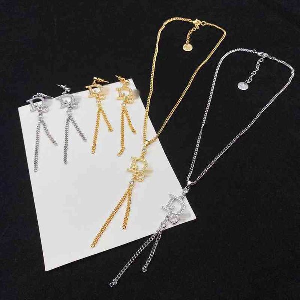 

70% off jewelry new letter chain letter pendant necklace female fashion temperament long tassel earrings, Golden