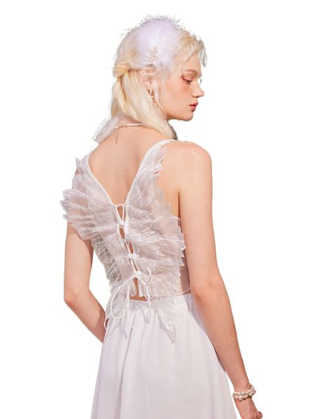 

romwe fairy grunge lace up contrast lace cami i4kb#, White