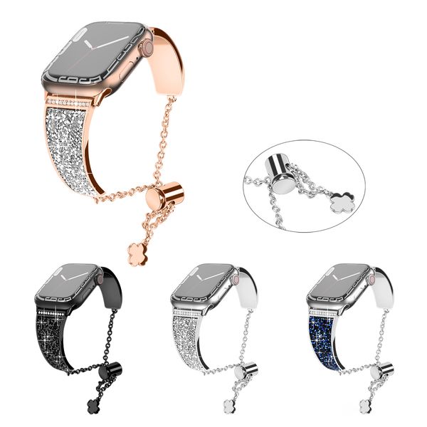 

Universal Bracelets For Smart Apple Watch Band iwatch S7 Strap Series 1 to 7 SE 40MM 45MM Zinc Alloy Wowen Straps with Glittering Crystals smartwatch Bands Designer US