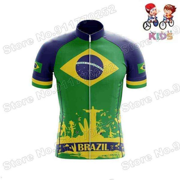 

2021 brazil national team kids cycling jersey summer boys girls cycling clothing children road bike shirts mtb bicycle, Black