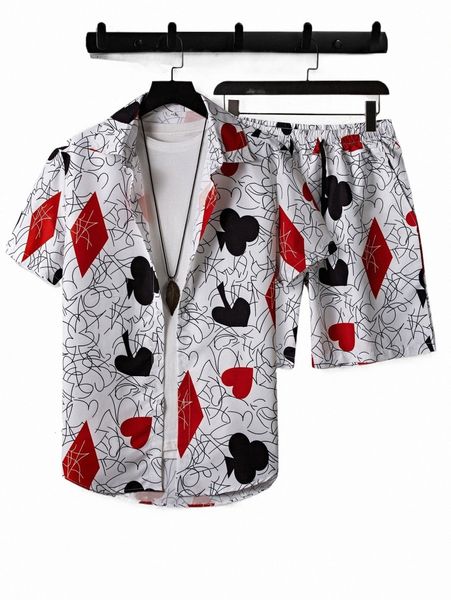 

men playing card shirt & shorts without tee l14u#, Gray