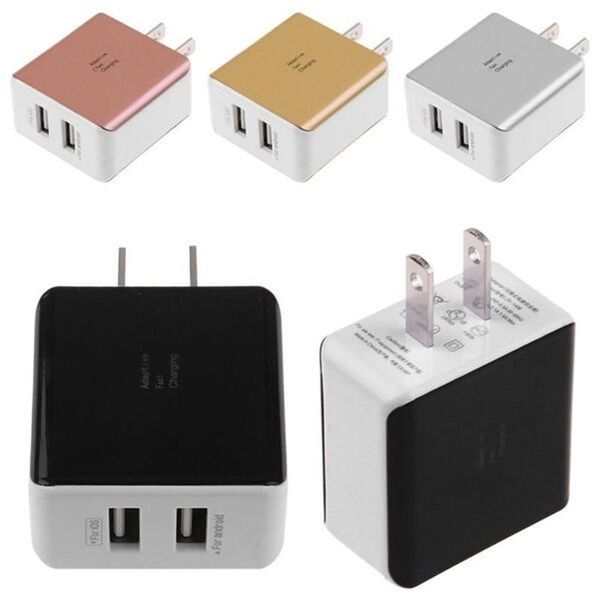 Caricabatterie da muro per casa AC Dual USB EU US in metallo 2A Caricatore per telefono cellulare con adattatore di alimentazione a ricarica rapida per Samsung