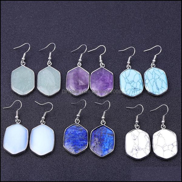 

charm designer large hexagon stone charms earrings rose quartz turquoise lapis lazi opal copper sier plated geometry ston carshop2006 dh38d, Golden
