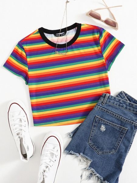 

rainbow striped print tee c0xf#, White