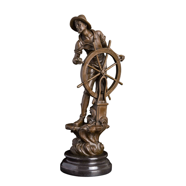 

bronze helmsman statue nautical captain man sculpture figurine famous vintage western art home decor, Silver