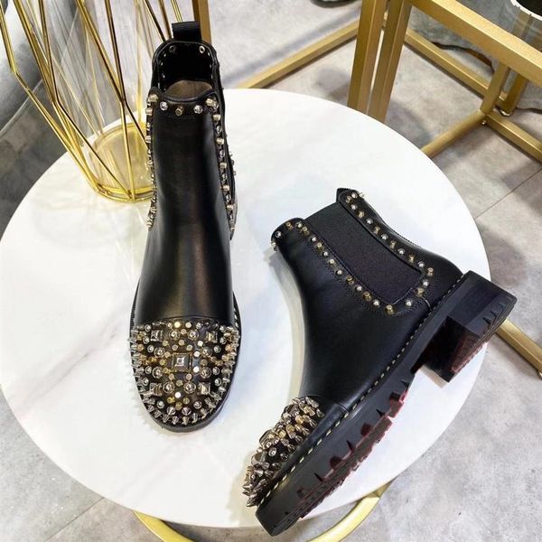 

2020 new versatile style martin boots lightweight 3cm low heel short boots 100% real leather motocycle women shoes3006, Black