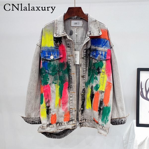 

fashion streetwear women denim coat women colorful graffiti deinm jacket female loose jeans jacket outwear mujer chaqueta 220809, Black;brown