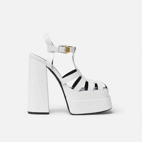 

sandals uvrcos white leather closed toe rome style women platform thick heels ankle strap shoes fashion runway, Black