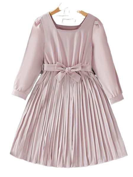 

girls solid pleated hem belted dress v0wv#, Black;white