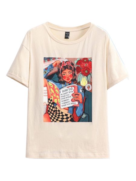 

x ashley baxter figure & slogan graphic drop shoulder tee l4yc#, White