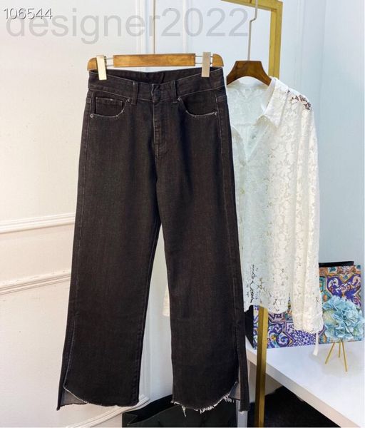 

women's jeans designer south korea's autumn black gray medium waist slim pants straight split foreign style jeans women ~ 2577 vd5, Blue