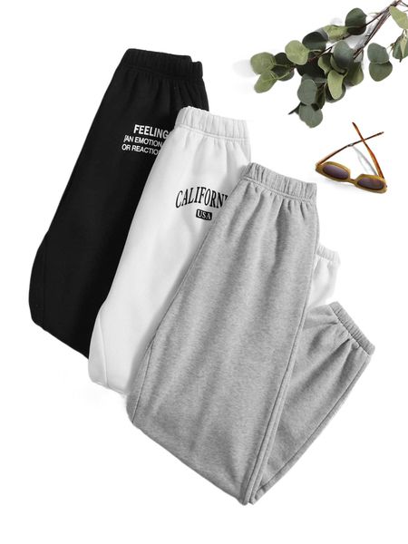 

3pcs letter graphic elastic waist sweatpants n8w3#, Black;white