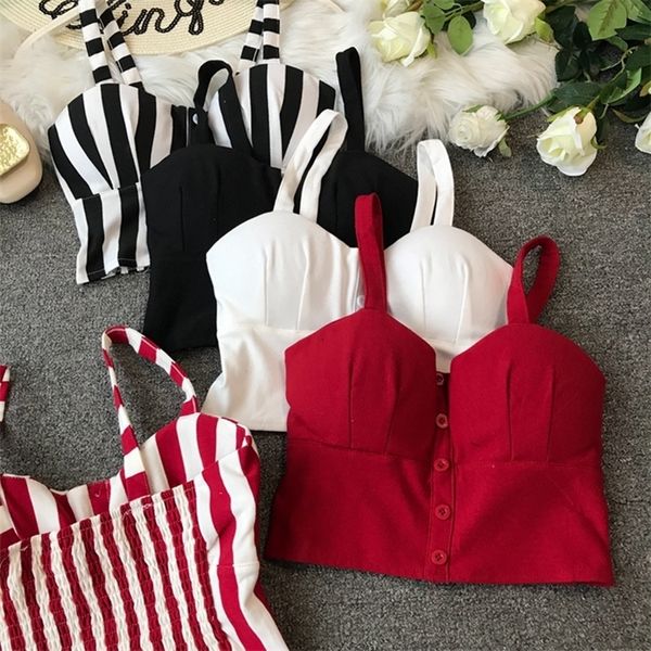 

gkfnmt plus size 3xl crop women camis halter woman camisole summer sleeveless low chest button back elastic 220316, White