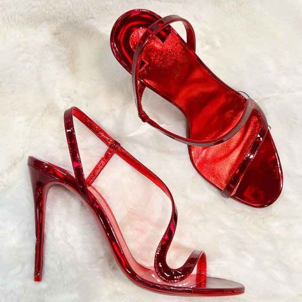 

women sandal luxury design shoes patent leather high heels red sole heeled rosalie 100mm iridescent leathers slingback sandals .with box, Black