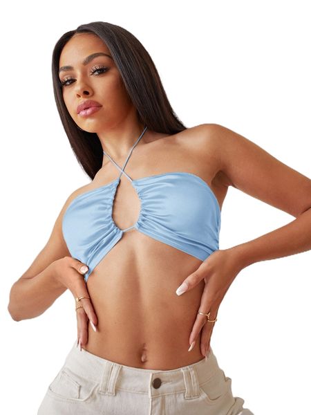 

crisscross tie backless satin halter r6xs#, White