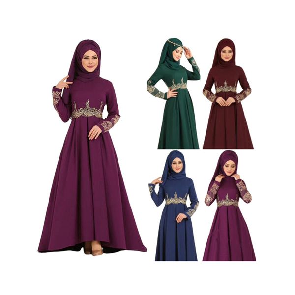 S-5XL Saudi-arabische muslimische Stickerei ohne Schal Damenkleid Plus Size Hohe Taille Arabia Big Swing Afrikanische islamische Kleidung FY1983165