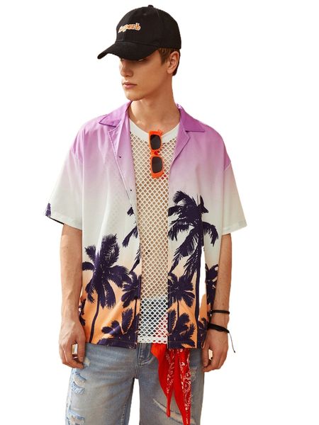 

men ombre tropical print drop shoulder shirt 92t0#, White;black