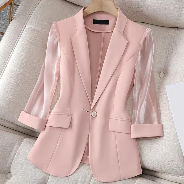 Abiti da donna Blazer estivi tinta unita elegante blazer rosa giacca casual da donna sottile stile coreano abito da donna da ufficio cappotto da donna