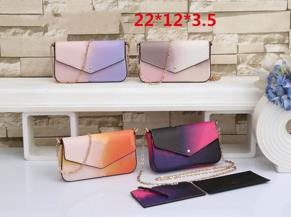 

famous brand handbag shoulder chain bag wallet plaid line double letter solid buckle waist square stripe women's luxury bag 3 piece set