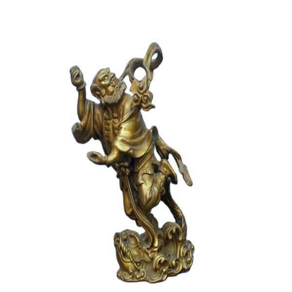 

china brass riding fish god statue fengshui worship deity statue, Black