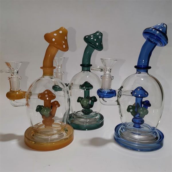 Cachimbo de vidro barato Laker Color Bong 14,4 mm Tamanho da junta Design de cogumelo Tubo de vidro 23 cm de altura Dab rigs