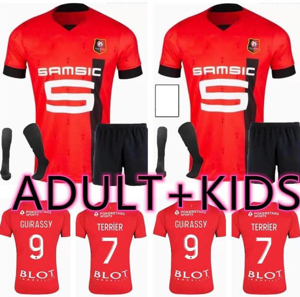 

kits rennes 22 23 stade rennais fc soccer jerseys doku terrier bourigeaud guirassy camavinga 2022 2023 maillots de foot men kids kit footbal, Black;yellow