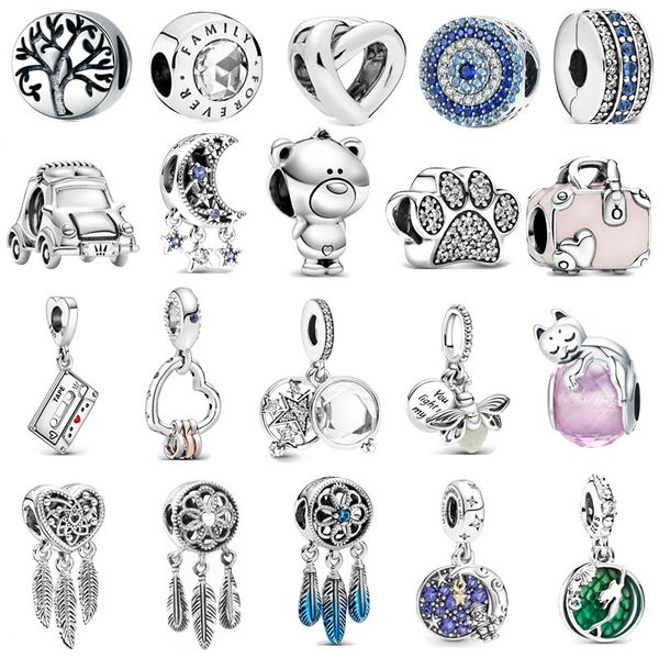 Neue S925 Sterling Silber Bead Charms Perlen Feder Liebe Herz Anhänger original fit Pandora Armband Zubehör klassische Mode Luxus Schmuck DIY Damen Geschenk