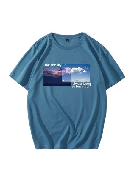 

men slogan & cloud print tee t7cc#, White;black