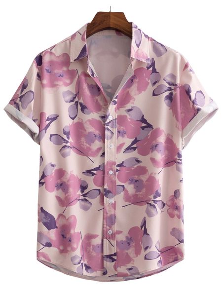 

romwe guys floral print button front shirt z8dr#, White;black