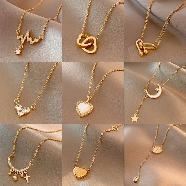 

fashion stainless steel pendant necklaces jewelry for women butterfly bear star heart love mix style gold color gift wholesale 10pcs/lot, Silver