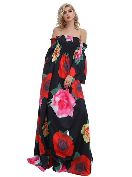 

missord off shoulder shirred bodice floral maxi dress w9gx#, Black;gray