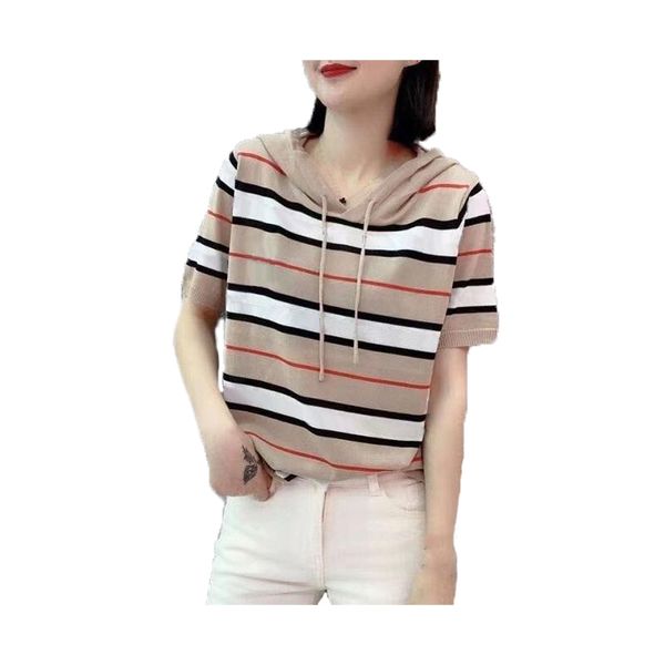 

new stylist designer womens hoodie t-shirts tees summer knitted striped wool sweater short sleeveoversize casual t-shirt stretch women loose, White