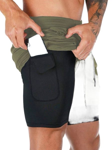 

men 2 in 1 phone pocket sports shorts with towel loop p6hz#, White;black