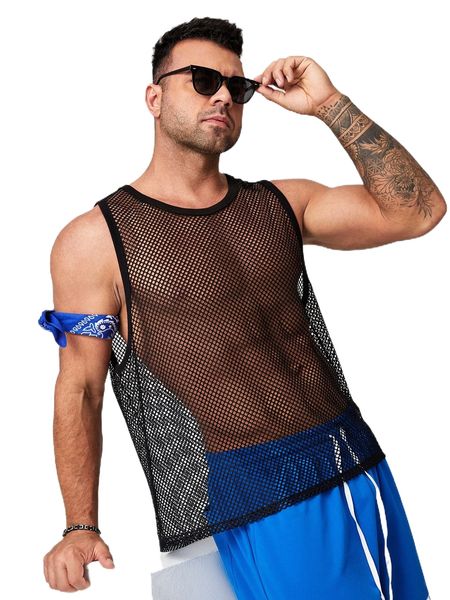 

extended sizes men see through mesh tank a3th#, White;black