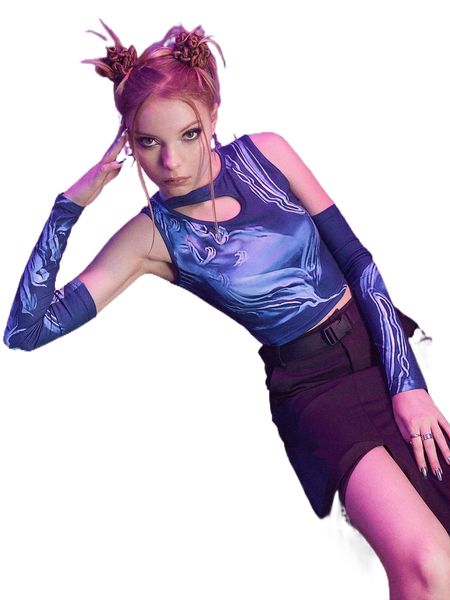 

romwe cyber luvr graphic cut out with oversleeves n66a#, White