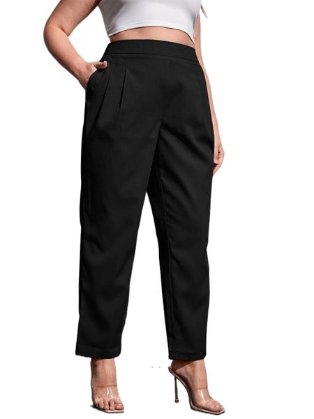 

plus plicated detail tapered pants k37m#, Black