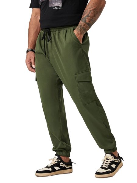 

extended sizes men drawstring cargo carrot pants s9n0#, Black