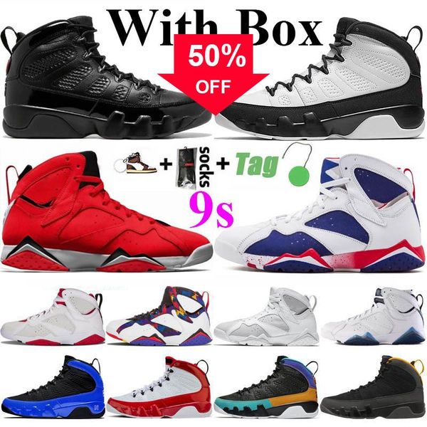 

2022 with box jumpman 9 9s mens basketball shoes og space jam bred 7 7s tinker alternate fadeaway sports trainers sneakers size 40 -47, Black